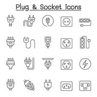 conjunto de iconos de líneas vectoriales relacionadas con el enchufe. contiene iconos como enchufe, tomacorriente, carga, tomacorriente, alambre, cable, cable, clavija y más. vector