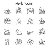 Herb icon set in thin line style vector illustration