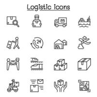 iconos de logística y entrega en estilo de línea fina vector