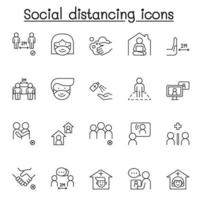 Social distance icons set in thin line style vector