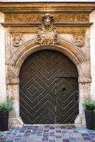 Old vintage wooden with metal door photo