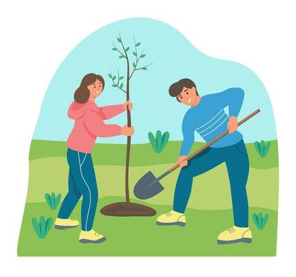 farmers planting a tree