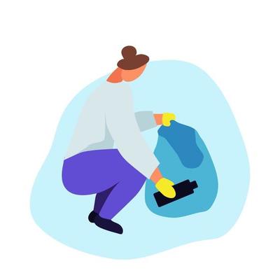 Volunteer picking up trash