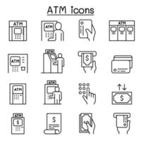 iconos de cajero automático en estilo de línea fina vector