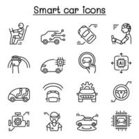 icono de coche inteligente en estilo de línea fina vector