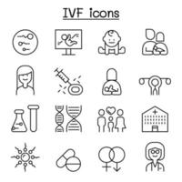 IVF, In Vitro Fertilization icon set in thin line style vector