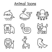 Animal icon set in thin line style vector