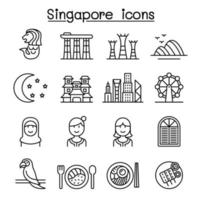 Singapore icon set in thin line style vector