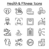 Heath , Fitness, Diet icon set in thin line style vector