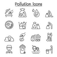 Pollution icon set in thin line style vector