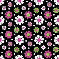 mod pink green black seamless daisy flower vector pattern