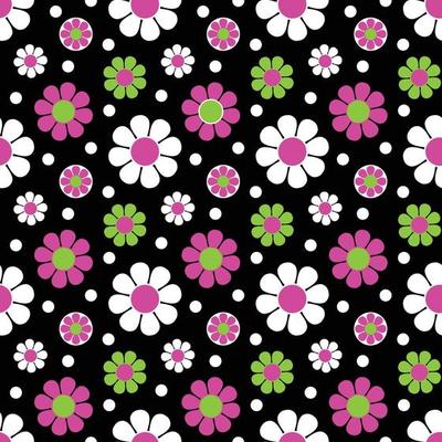 mod pink green black seamless daisy flower vector pattern