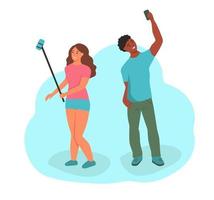 pareja se toma una selfie vector