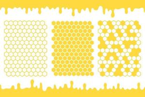 Yellow hexagonal honeycomb grid vector with honey dripping on the ground