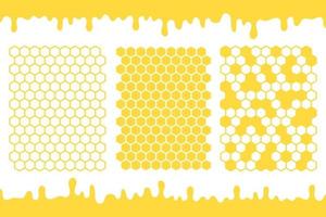 Yellow hexagonal honeycomb grid vector with honey dripping on the ground