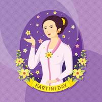 feliz dia de kartini con adorno morado vector