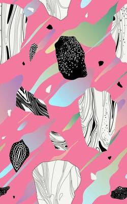 Crystal, geode, stone and brush splash element, simple flat style vector, seamless pattern