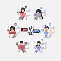 etiqueta engomada del estilo de vida de fomo jomo vector