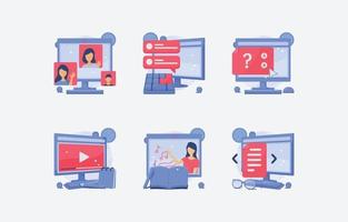 New Normal Virtual School Icon Set vector