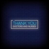 Thank You Doctor and nurses Neon Signs Style Text Vector