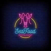 Seafood Restaurant Neon Signs Style Text Vector