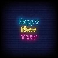 feliz año nuevo letreros de neón estilo vector de texto