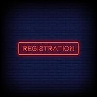 Registration Neon Signs Style Text Vector