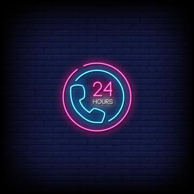 24 hours service Neon Signs Style Text Vector