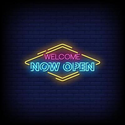 Welcome Now Open Neon Signs Style Text Vector