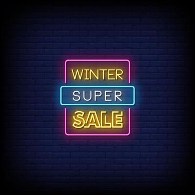 Winter Super Sale Neon Signs Style Text Vector