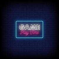 Game Time Neon Signs Style Text Vector