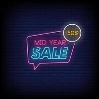 Mid year Sale Neon Signs Style Text Vector