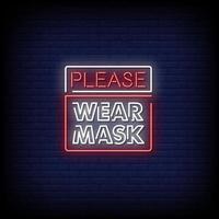 Please Wear Mask Neon Signs Style Text Vector