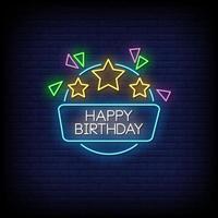 Happy Birthday Neon Signs Style Text Vector