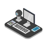 Set Of Isometric Office Desk On White Background vector