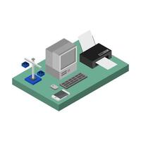 Set Of Isometric Office Desk On White Background vector