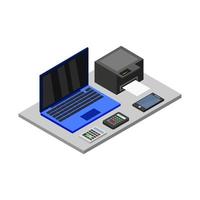 Set Of Isometric Office Desk On White Background vector