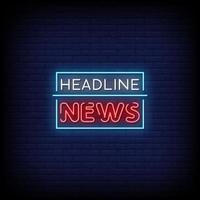 Headline News Neon Signs Style Text Vector