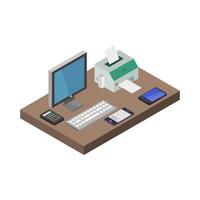 Set Of Isometric Office Desk On White Background vector