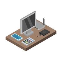 Set Of Isometric Office Desk On White Background vector