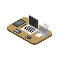 Set Of Isometric Office Desk On White Background vector