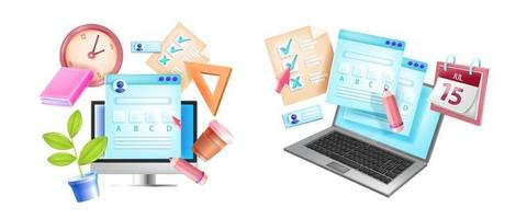 Online exam, internet testing e-learning concept vector