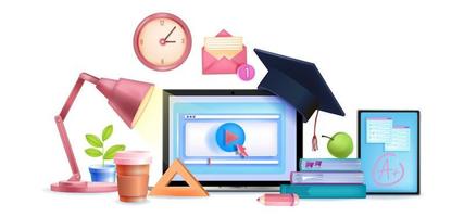 Online education vector e-learning digital classes 3D concept