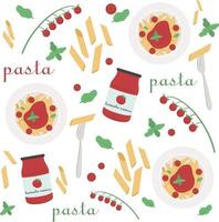 A set of illustrations on the topic of cooking pasta. Vector cooking elements.