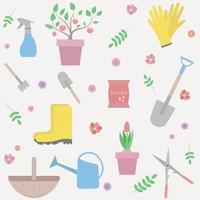 Gardening seamless pattern. Vector flat illustration of gardening elements.