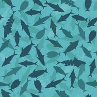 Blue funny print with sharks and fish. Print for fabric and wrapping paper. vector