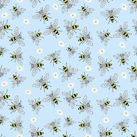 Sketch bee seamless pattern. Funny background with insects. Hand drawn design for wrapping, textile or honey package. vector