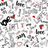 Illustration with hearts with the words love. Seamless romantic pattern.