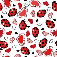 Seamless pattern with ladybugs and hearts. vector