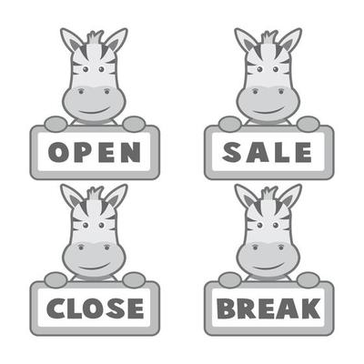 Open and closed board signs, zebra. Vector icons illustration.